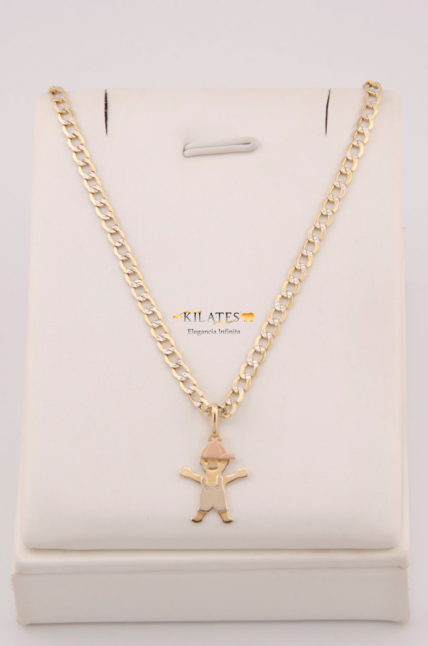 "CADENA PARA NIÑ@ DE 40CM ESTILO CUBANA DIAMANTADA CON DIJE DE NIÑO. ORO 10K #775-3861"