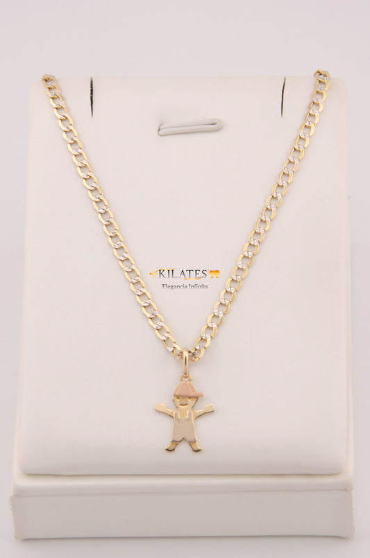 "CADENA PARA NIÑ@ DE 40CM ESTILO CUBANA DIAMANTADA CON DIJE DE NIÑO. ORO 10K #775-3861"