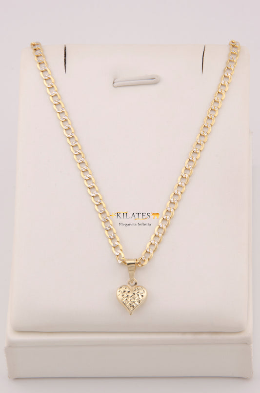 "CADENA PARA NIÑ@ DE 40CM ESTILO CUBANA DIAMANTADA CON DIJE DE CORAZON DORADO PEQUEÑO. ORO 10K #775-3862"