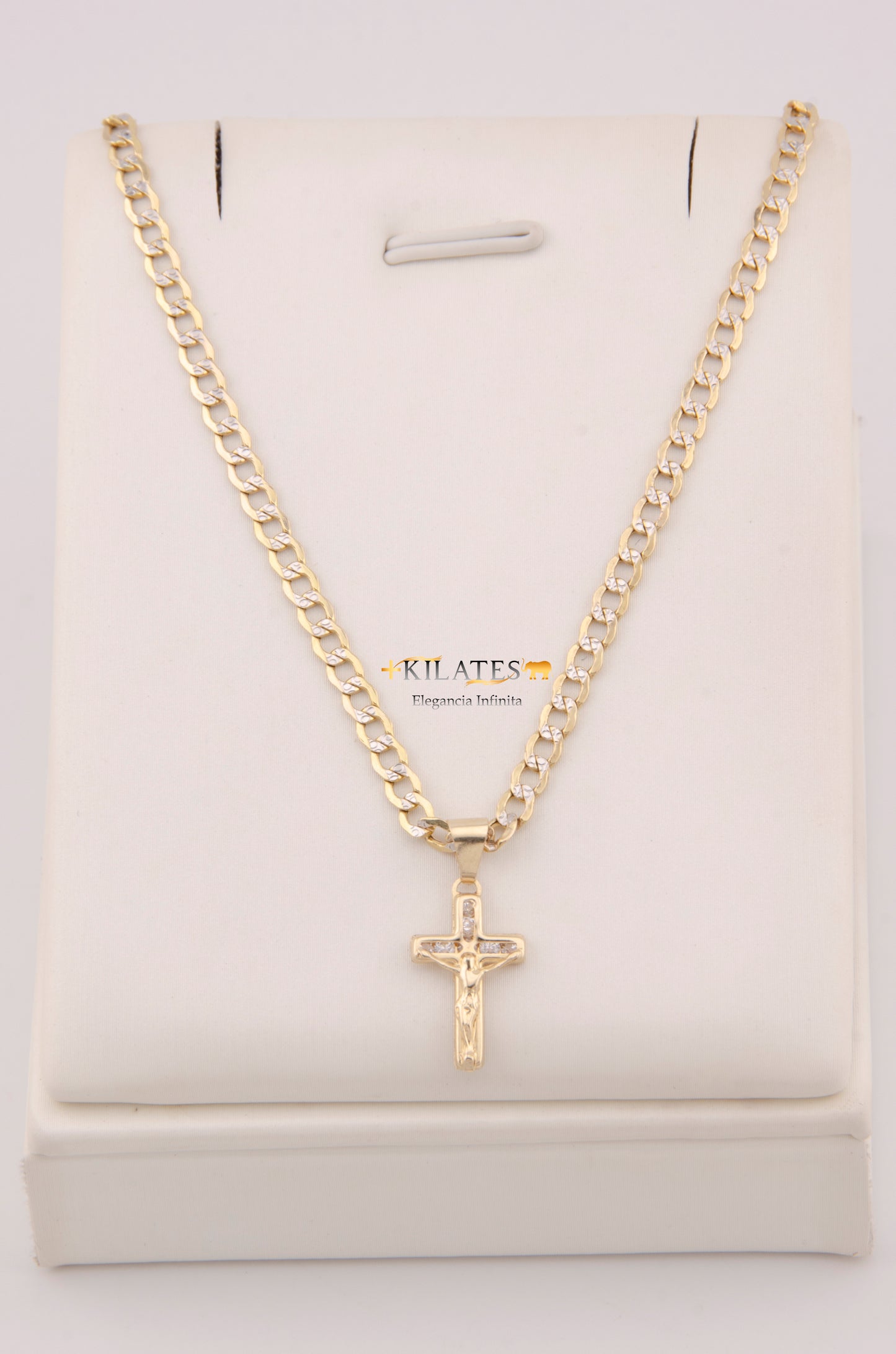 "CADENA PARA NIÑ@ DE 40CM ESTILO CUBANA DIAMANTADA CON DIJE DE CRUZ. ORO 10K #775-3863"