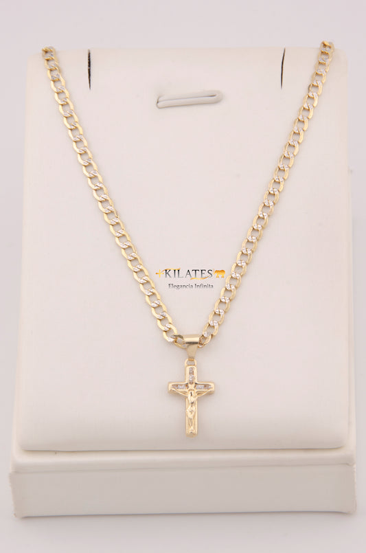 "CADENA PARA NIÑ@ DE 40CM ESTILO CUBANA DIAMANTADA CON DIJE DE CRUZ. ORO 10K #775-3863"