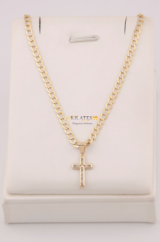 "CADENA PARA NIÑ@ DE 40CM ESTILO CUBANA DIAMANTADA CON DIJE DE DCRUZ CON ZIRCONIA BLANCA. ORO 10K #775-3864"