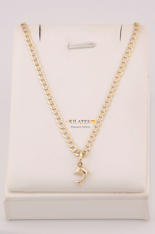 CADENA PARA NIÑ@ DE 40CM ESTILO CUBANA DIAMANTADA CON DIJE DE DELFIN PEQUEÑO. ORO 10K #775-3866