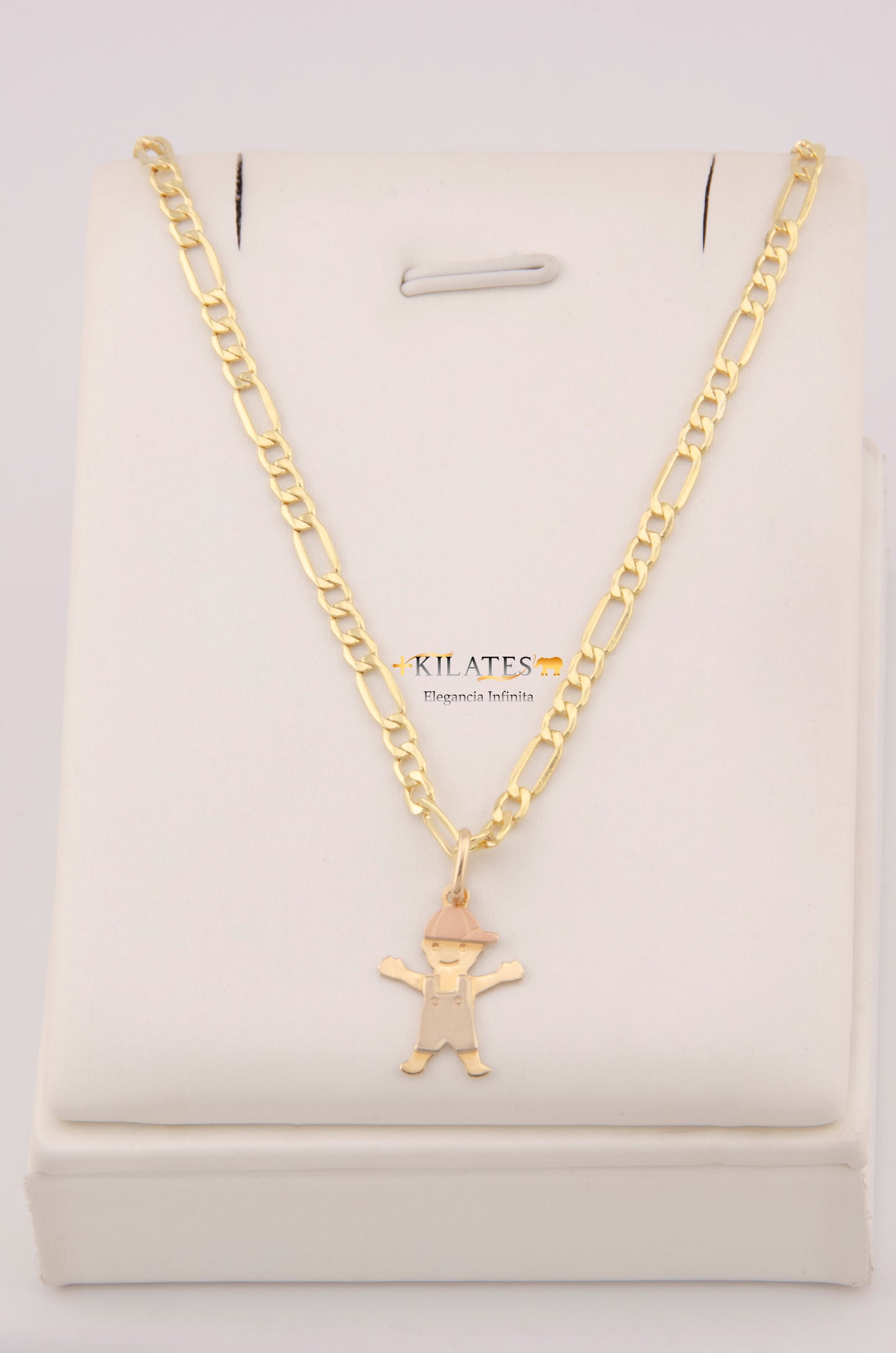 "CADENA PARA NIÑ@ DE 40CM ESTILO 3+1 CON DIJE DE NIÑO. ORO 10K #775-3867"