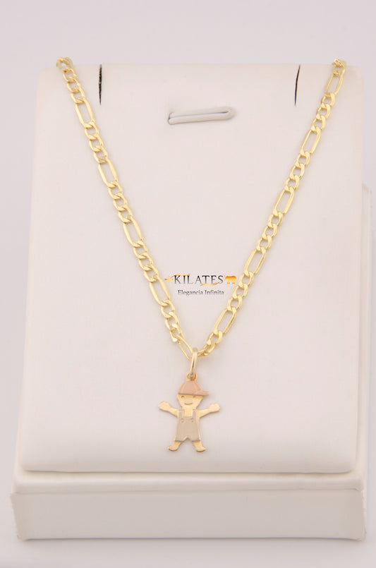 "CADENA PARA NIÑ@ DE 40CM ESTILO 3+1 CON DIJE DE NIÑO. ORO 10K #775-3867"