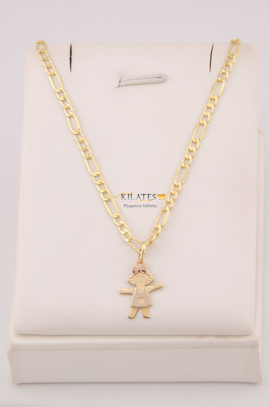 "CADENA PARA NIÑ@ DE 40CM ESTILO 3+1 CON DIJE DE NIÑA. ORO 10K #775-3868"