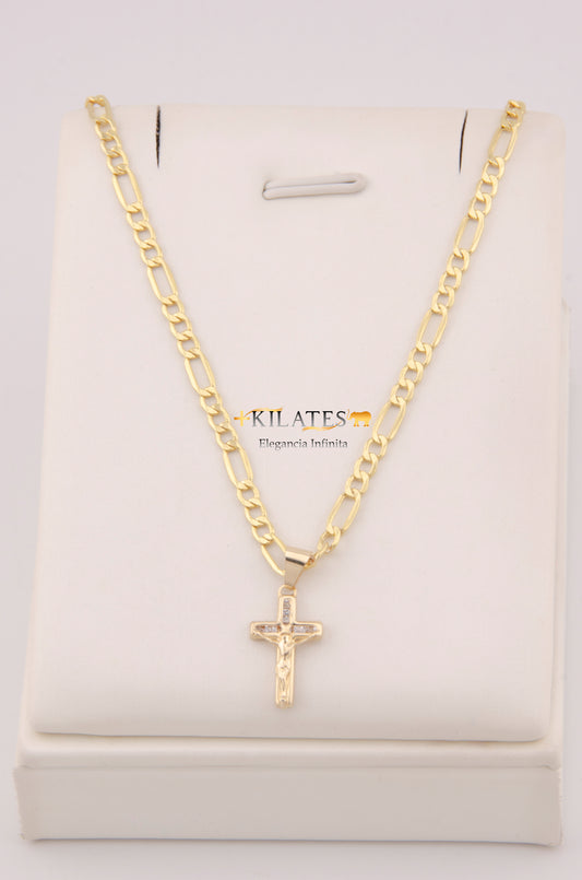 "CADENA PARA NIÑ@ DE 40CM ESTILO 3+1 CON DIJE DE CRUZ. ORO 10K #775-3870"