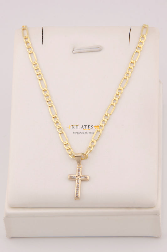 "CADENA PARA NIÑ@ DE 40CM ESTILO 3+1 CON DIJE DE CRUZ CON ZIRCONIA BLANCA. ORO 10K #775-3871"
