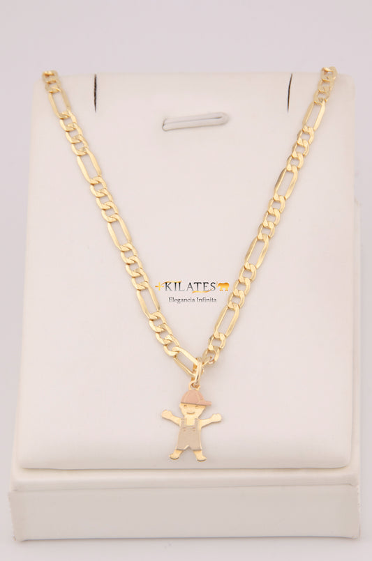 "CADENA PARA NIÑ@ DE 40CM ESTILO 3+1 CON DIJE DE NIÑO. ORO 10K #775-3874"
