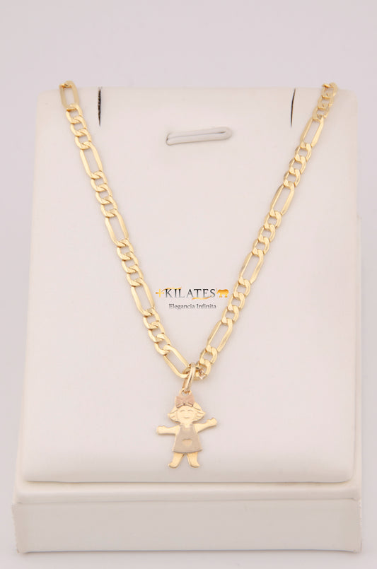 "CADENA PARA NIÑ@ DE 40CM ESTILO 3+1 CON DIJE DE NIÑA. ORO 10K #775-3875"