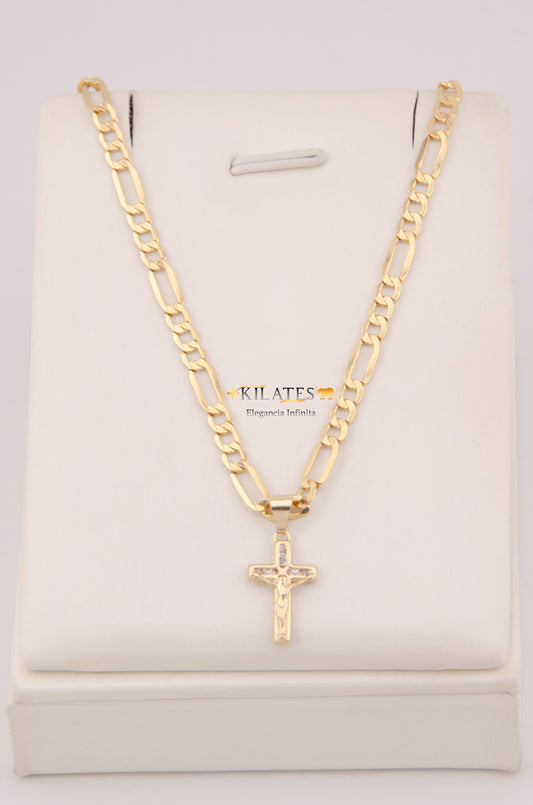 "CADENA PARA NIÑ@ DE 40CM ESTILO 3+1 CON DIJE DE CRUZ. ORO 10K #775-3877"