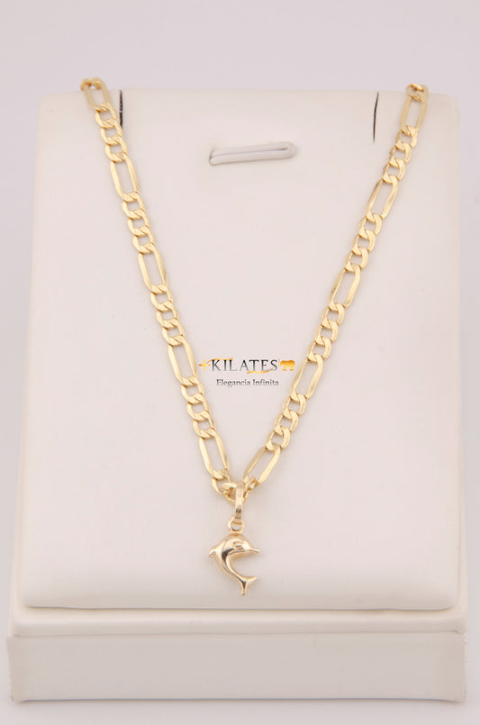 "CADENA PARA NIÑO DE 40CM ESTILO 3+1 CON DIJE DE DELFIN PEQUEÑO. ORO 10K #775-3880"