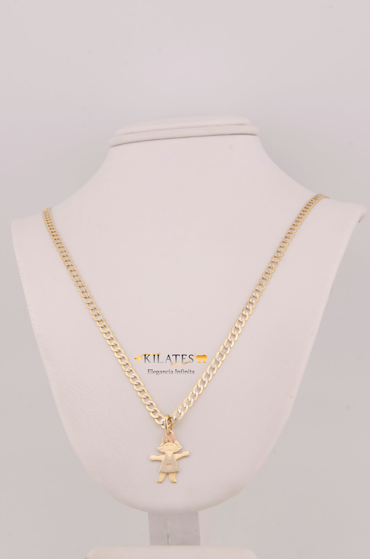 "CADENA PARA NIÑ@ DE 40CM ESTILO CUBANA DIAMANTADA CON DIJE DE NIÑA. ORO 10K #775-3860"