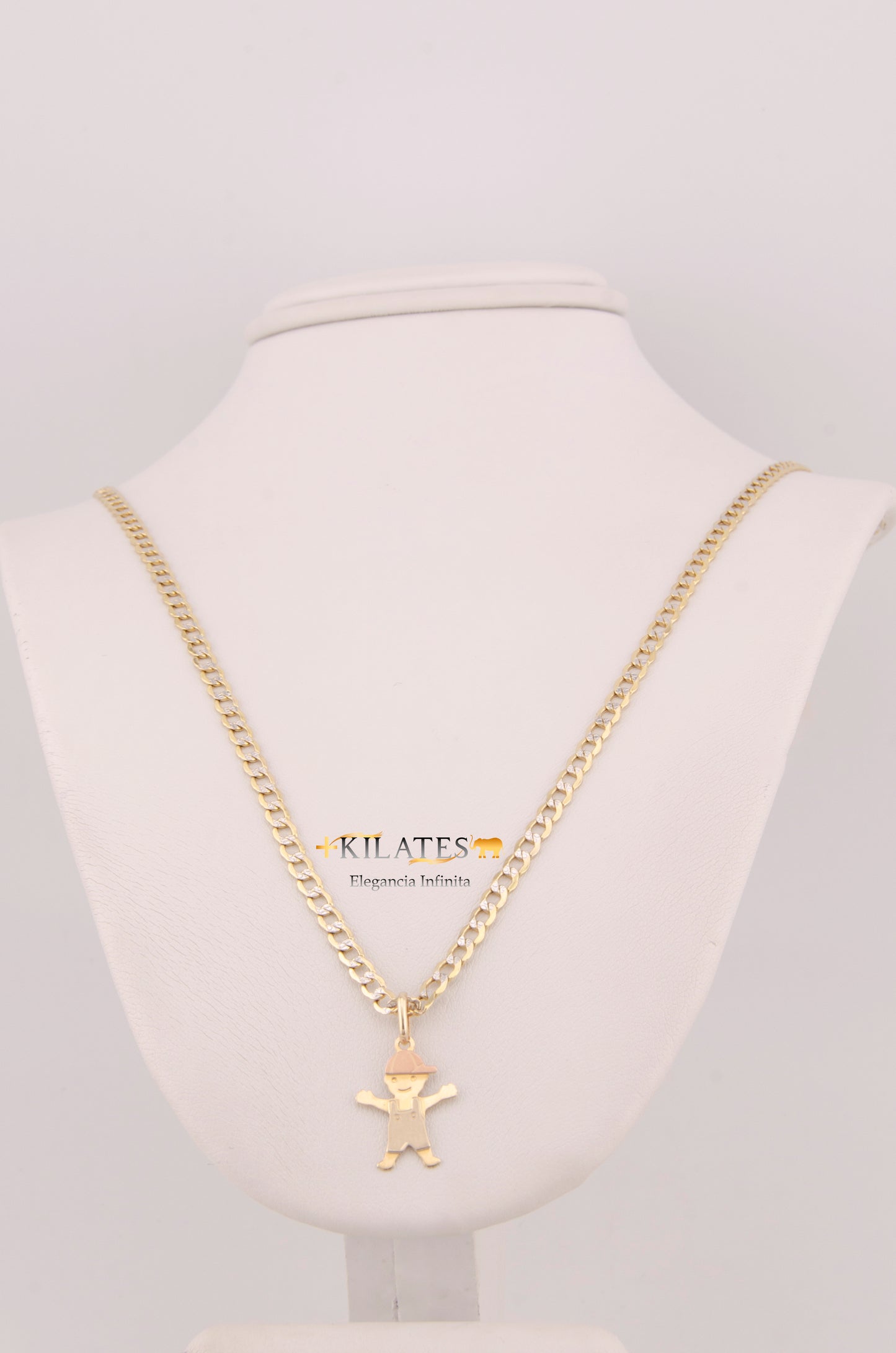 "CADENA PARA NIÑ@ DE 40CM ESTILO CUBANA DIAMANTADA CON DIJE DE NIÑO. ORO 10K #775-3861"