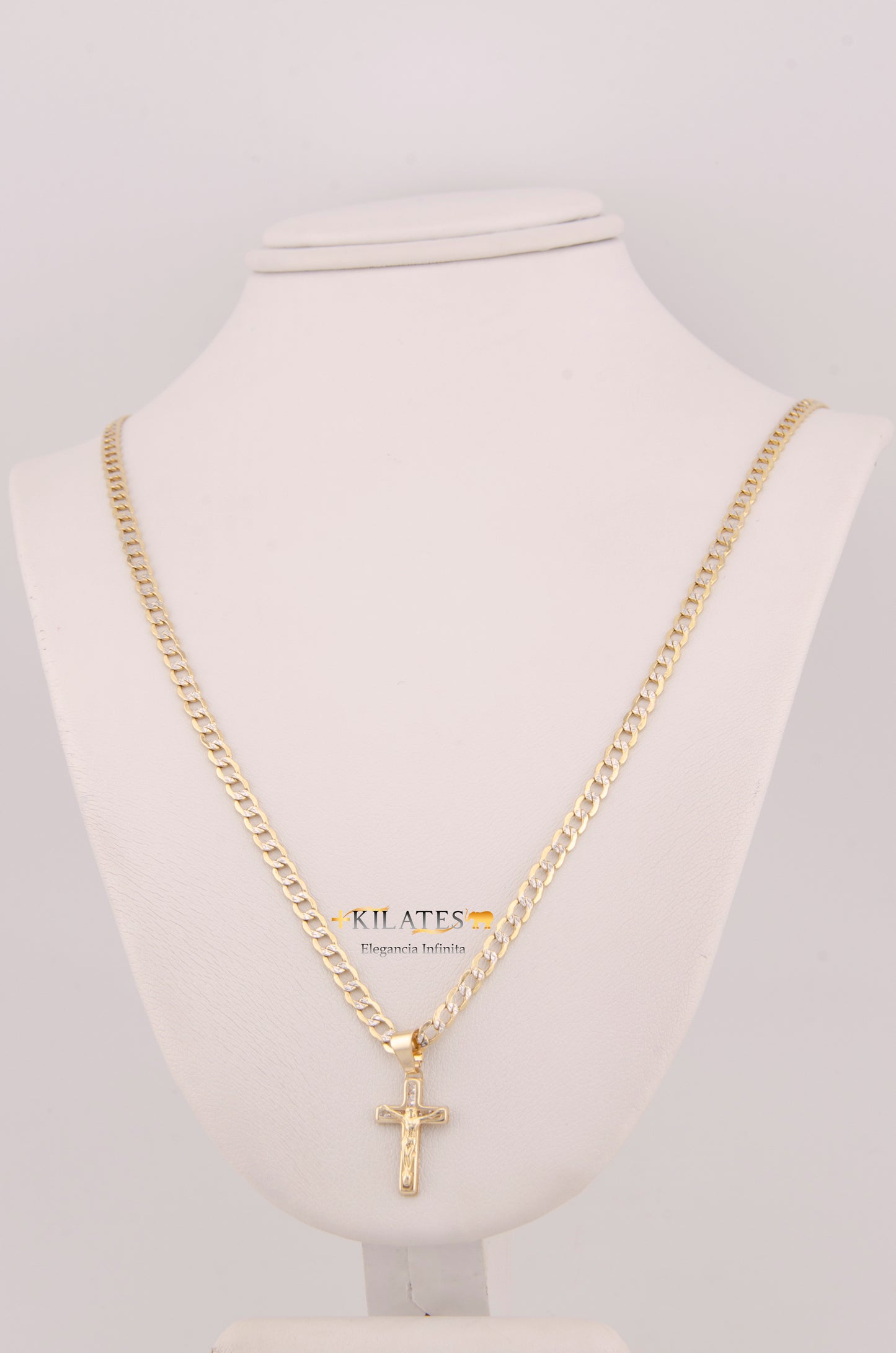 "CADENA PARA NIÑ@ DE 40CM ESTILO CUBANA DIAMANTADA CON DIJE DE CRUZ. ORO 10K #775-3863"