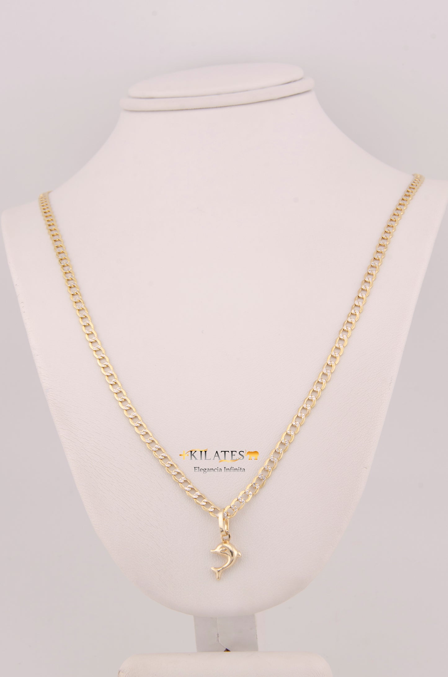 CADENA PARA NIÑ@ DE 40CM ESTILO CUBANA DIAMANTADA CON DIJE DE DELFIN PEQUEÑO. ORO 10K #775-3866