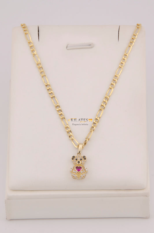 "CADENA DE 50CM PARA DAMA ESTILO 3+1 CON DIJE DE OSO PEQUEÑO. ORO 10K #775-3902"