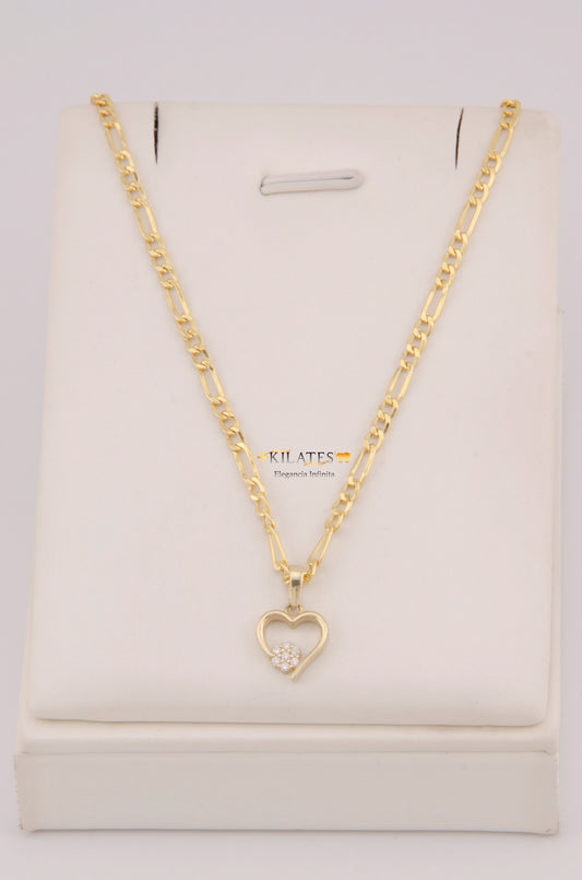 "CADENA DE 50CM PARA DAMA ESTILO 3+1 CON DIJE DE CORAZON CON ZIRCONIA BLANCA. ORO 10K #775-3903"