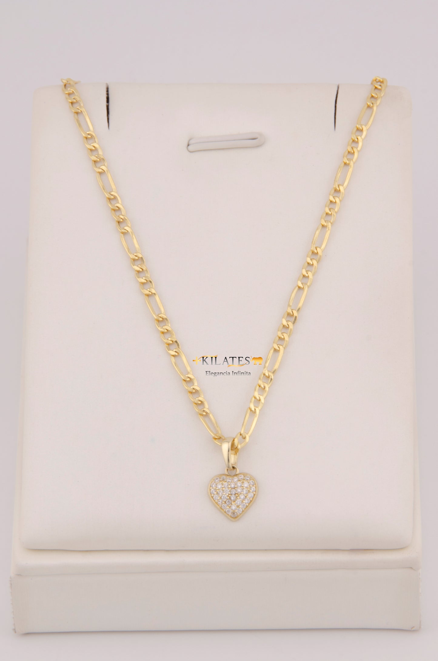 "CADENA DE 50CM PARA DAMA ESTILO 3+1 CON DIJE DE CORAZON CON ZIRCONIA BLANCA. ORO 10K #775-3904"
