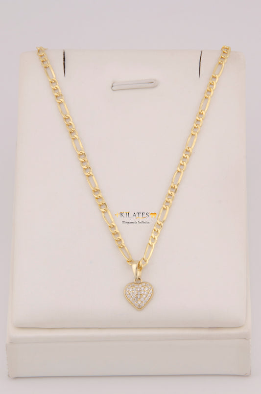 "CADENA DE 50CM PARA DAMA ESTILO 3+1 CON DIJE DE CORAZON CON ZIRCONIA BLANCA. ORO 10K #775-3904"