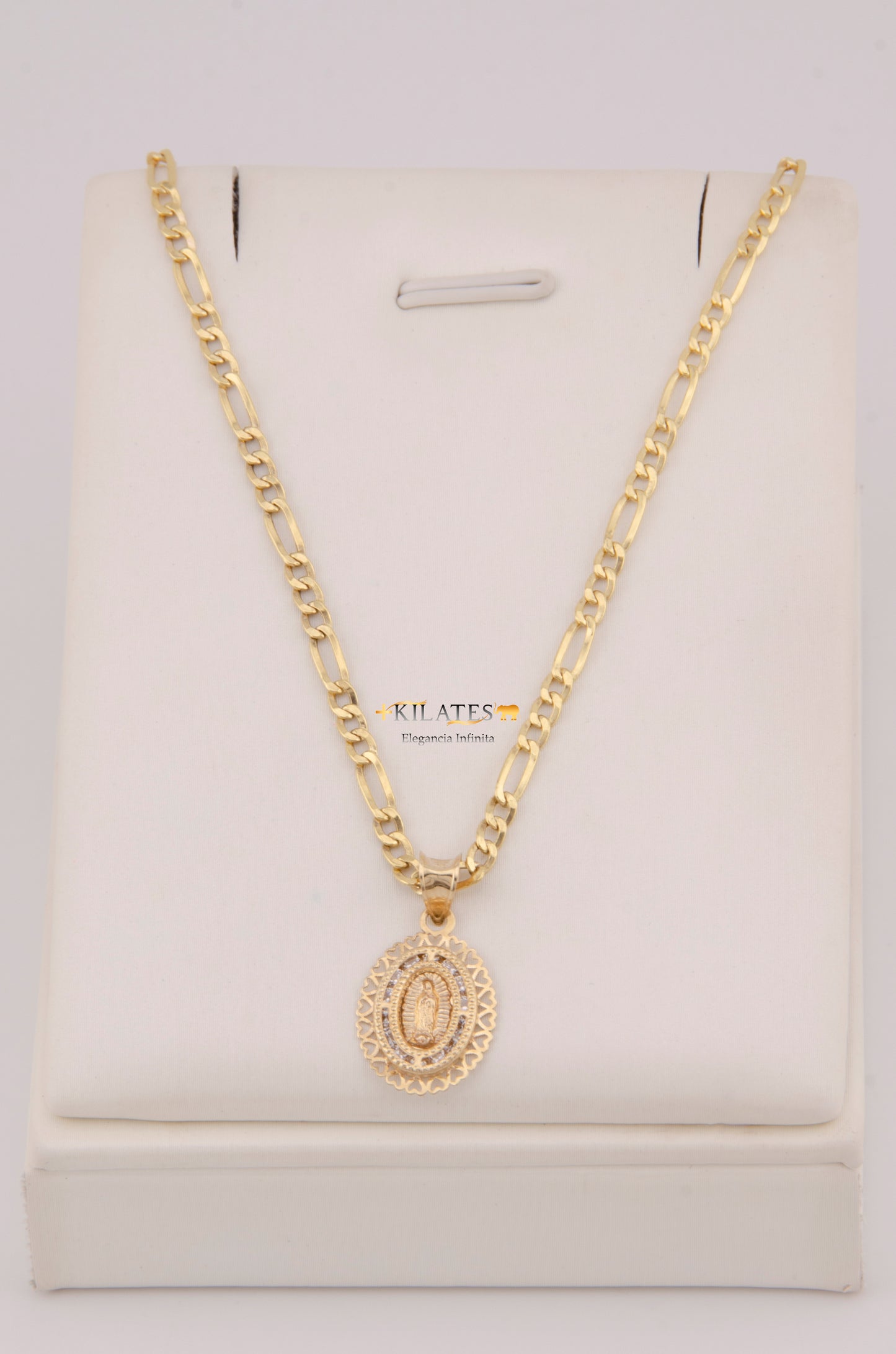 CADENA DE 50CM PARA DAMA ESTILO 3+1 CON PLACA DE LA VIRGEN. ORO 10K #775-3906