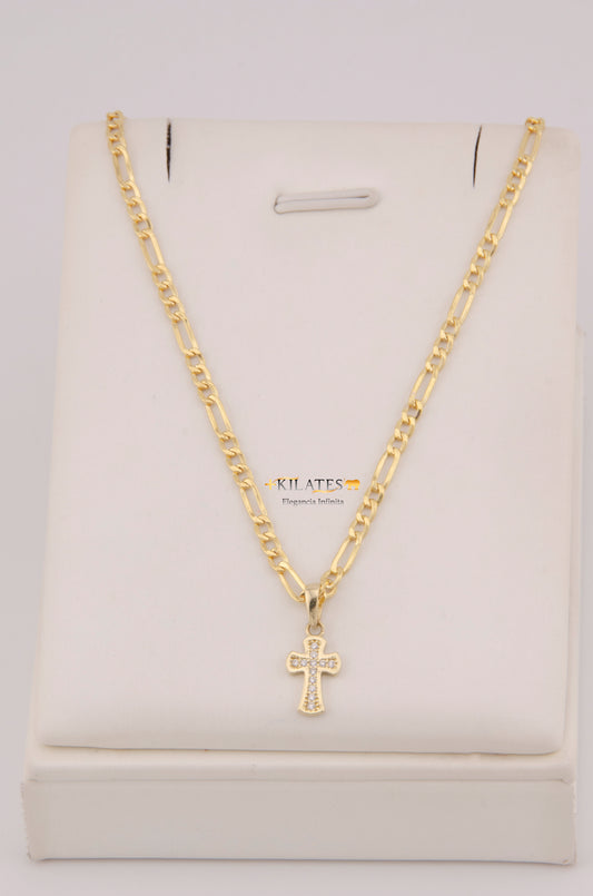 "CADENA DE 50CM PARA DAMA ESTILO 3+1 CON DIJE DE CRUZ CON ZIRCONIA BLANCA. ORO 10K #775-3907"