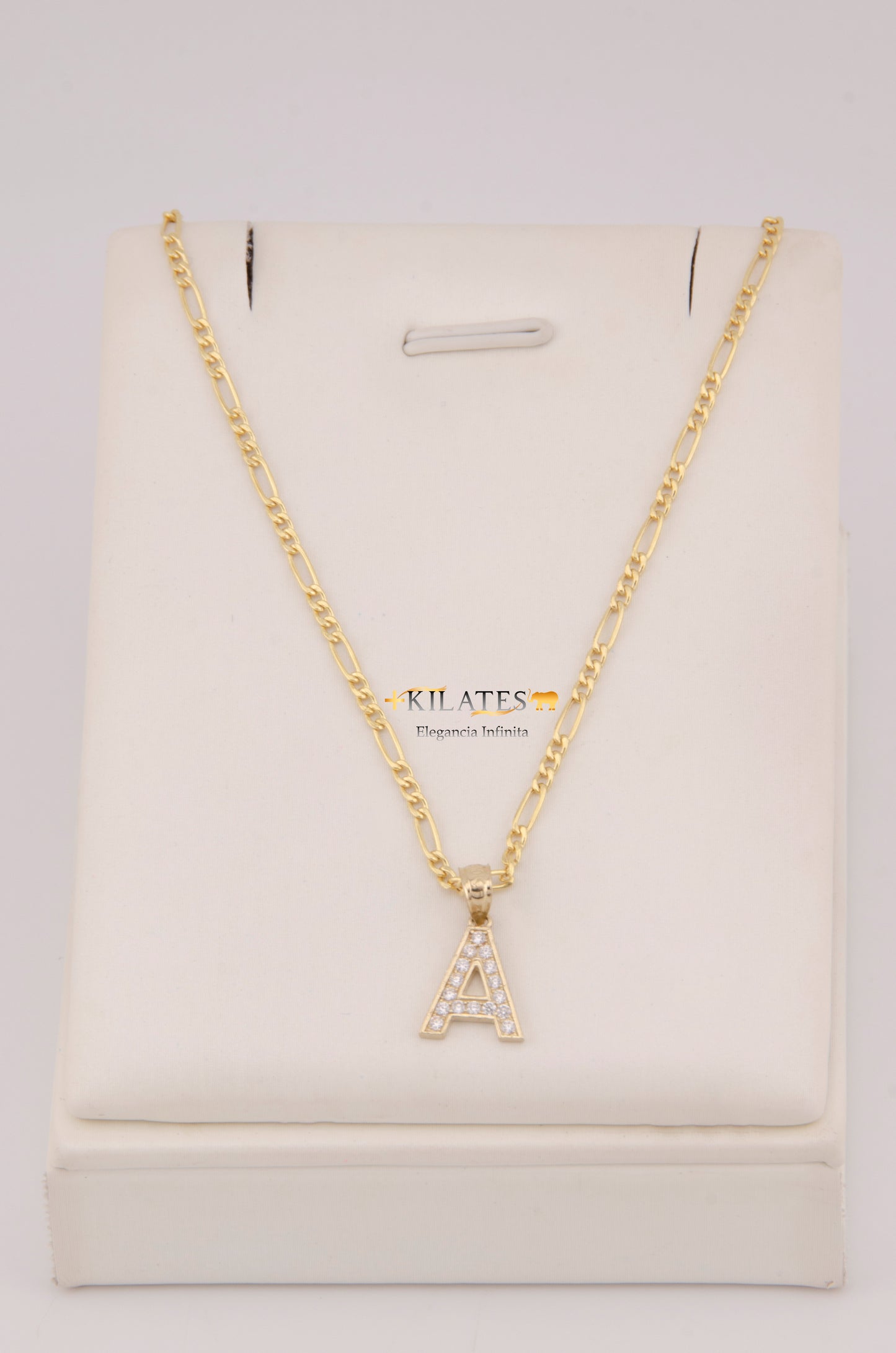 " CADENA DE 50CM PARA DAMA ESTILO 3+1 CON INICIAL A Y ZIRCONIAS BLANCAS . ORO 10K #775-3929"