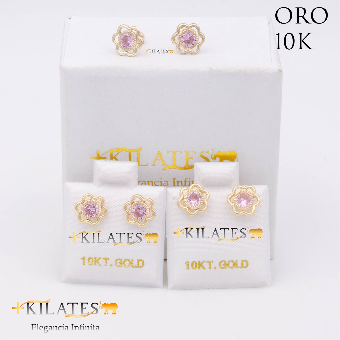 ARETES PREMIUM GARDENIA ROSADO MEDIANO. ORO 10K