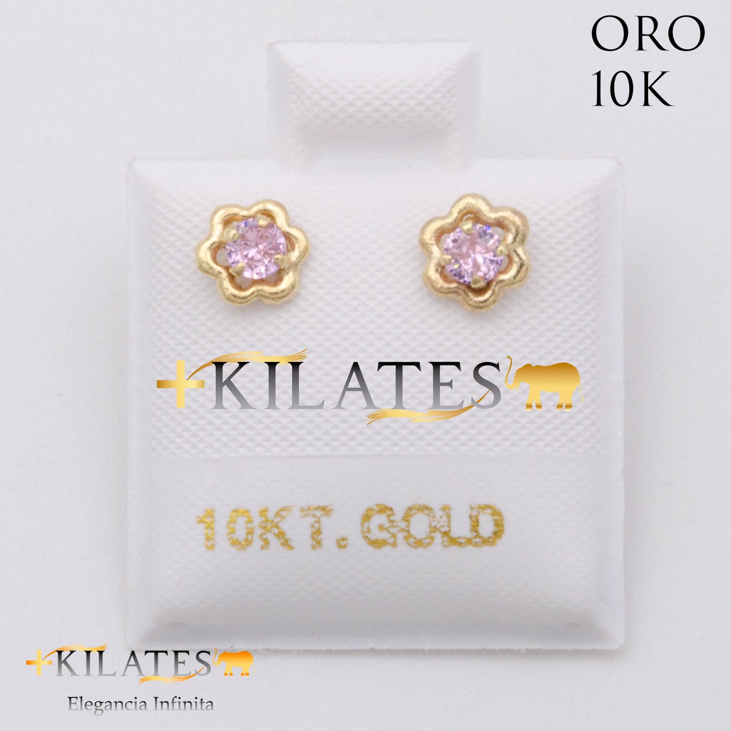ARETES PREMIUM GARDENIA ROSADO PEQUEÑO. ORO 10K