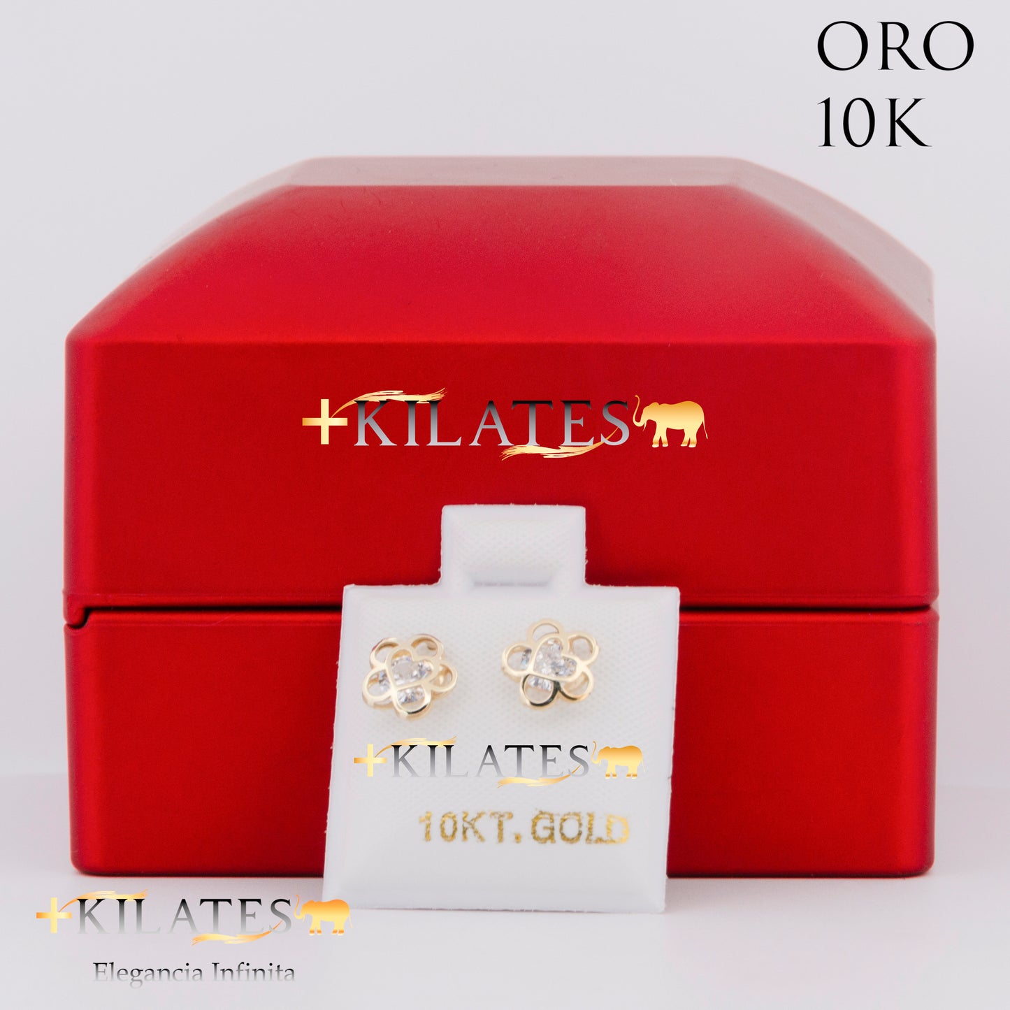 "ARETES PREMIUM FLOR CON CORAZON GRANDE. ORO 10K #775-1475"