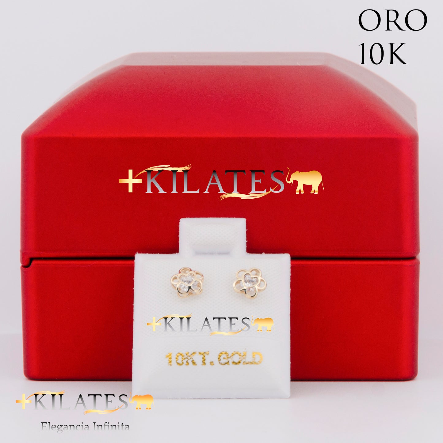 "ARETES PREMIUM FLOR CON CORAZON PEQUEÑO . ORO 10K #775-1476"