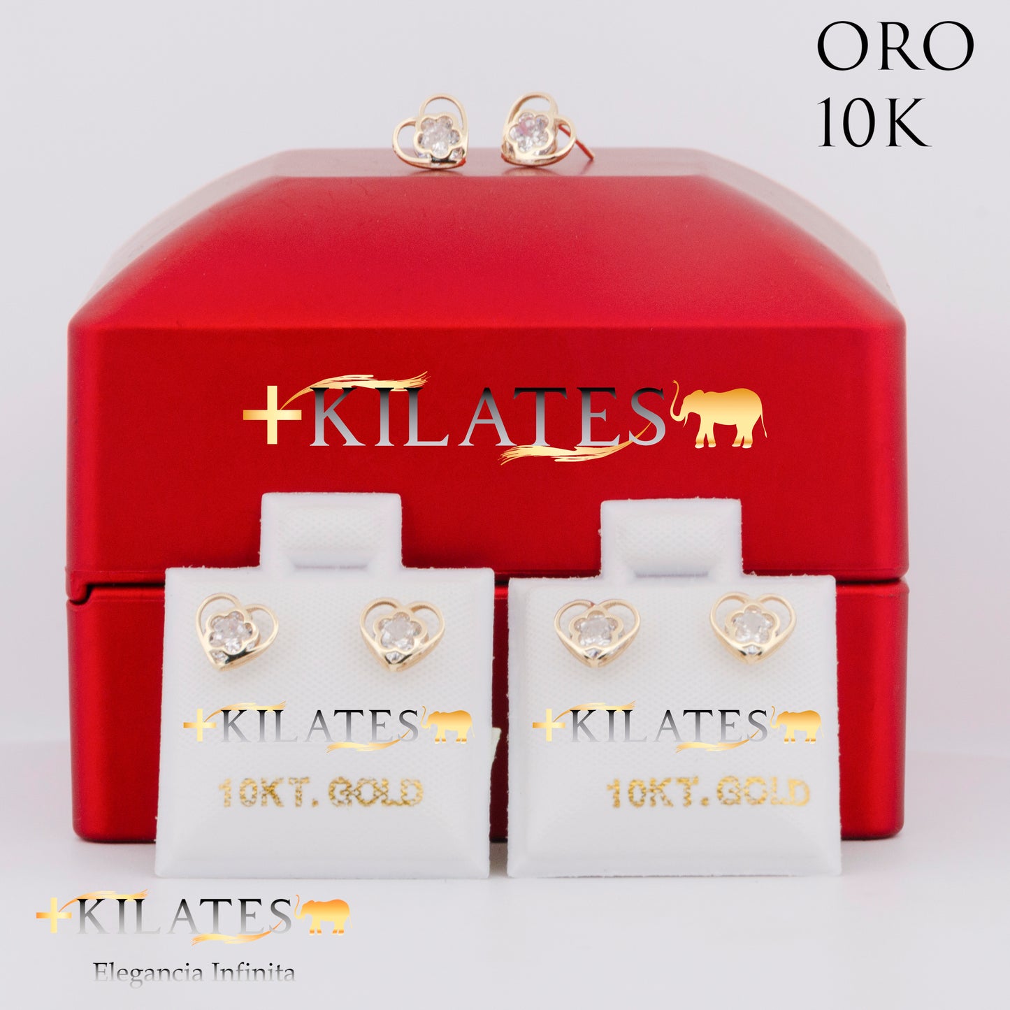 "ARETES PREMIUM CORAZON CON FLOR GRANDE . ORO 10K #775-1477"