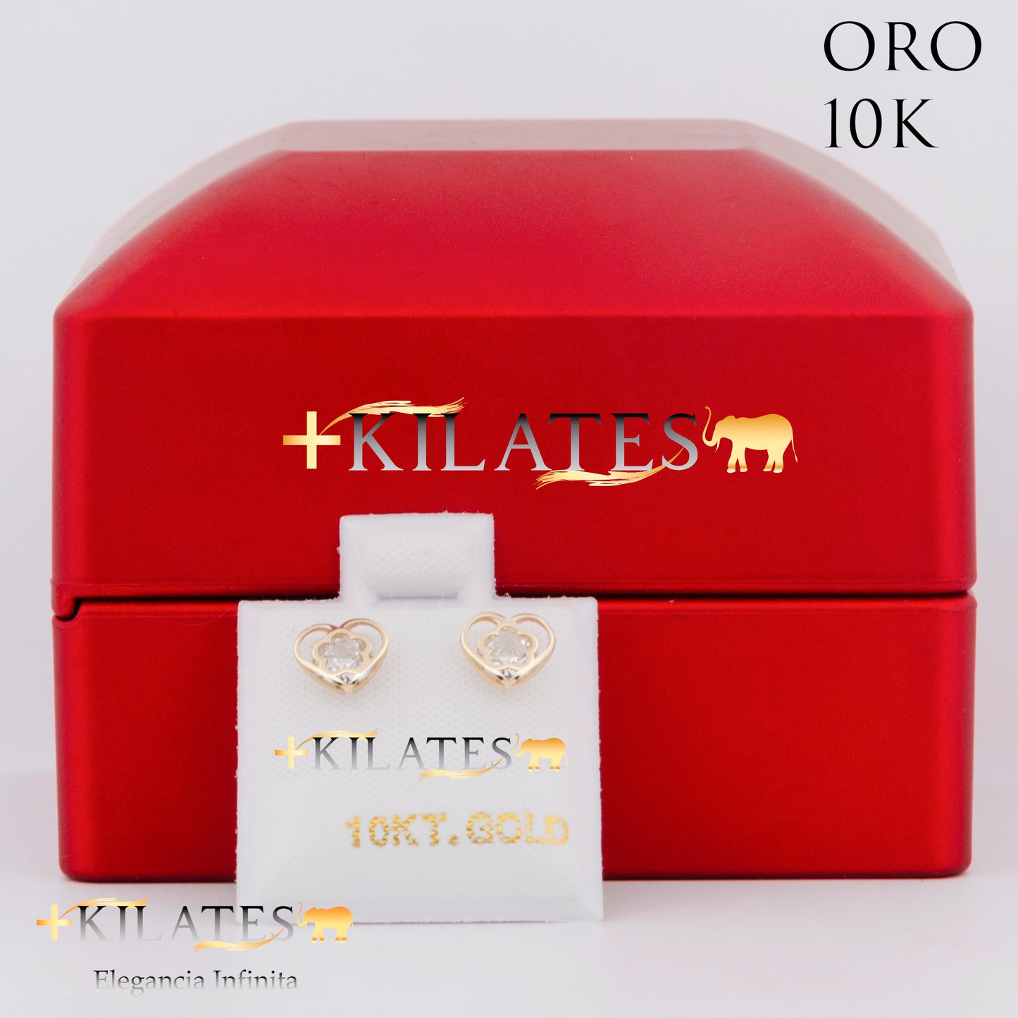 "ARETES PREMIUM CORAZON CON FLOR GRANDE . ORO 10K #775-1477"