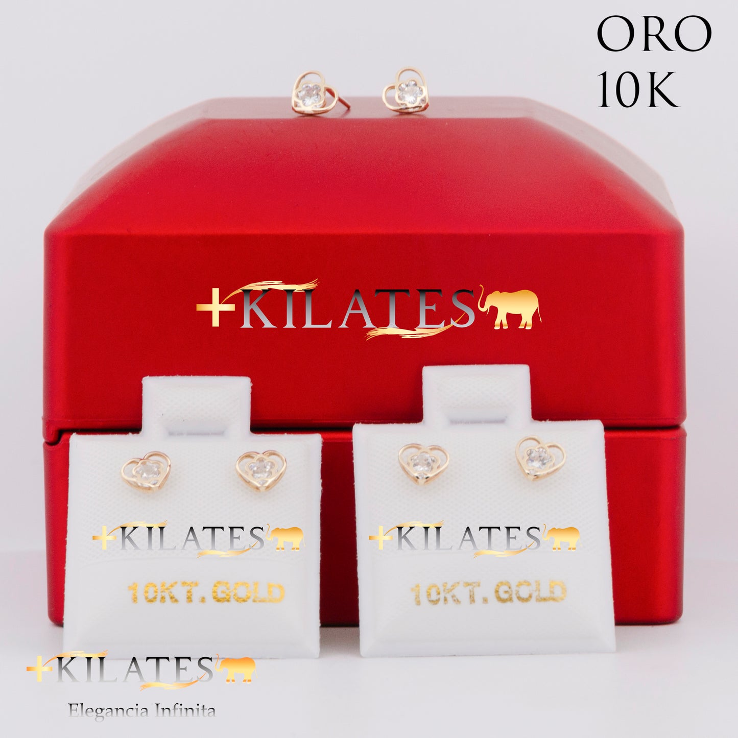 "ARETES PREMIUM CORAZON CON FLOR PEQUEÑO . ORO 10K #775-1478"