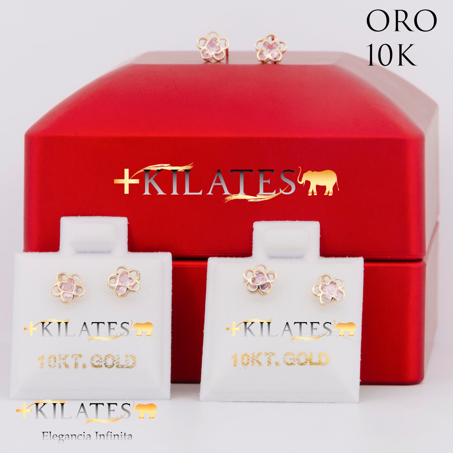 "ARETES PREMIUM FLOR CON CORAZON PEQUEÑO . ORO 10K #775-1490"