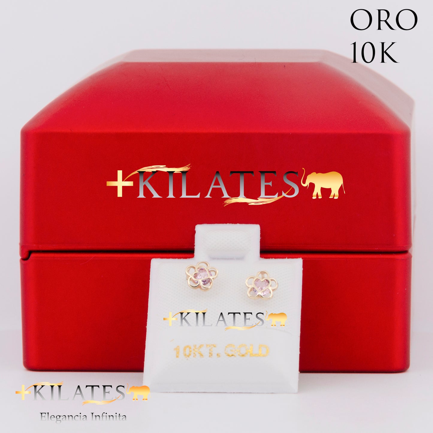 "ARETES PREMIUM FLOR CON CORAZON PEQUEÑO . ORO 10K #775-1490"