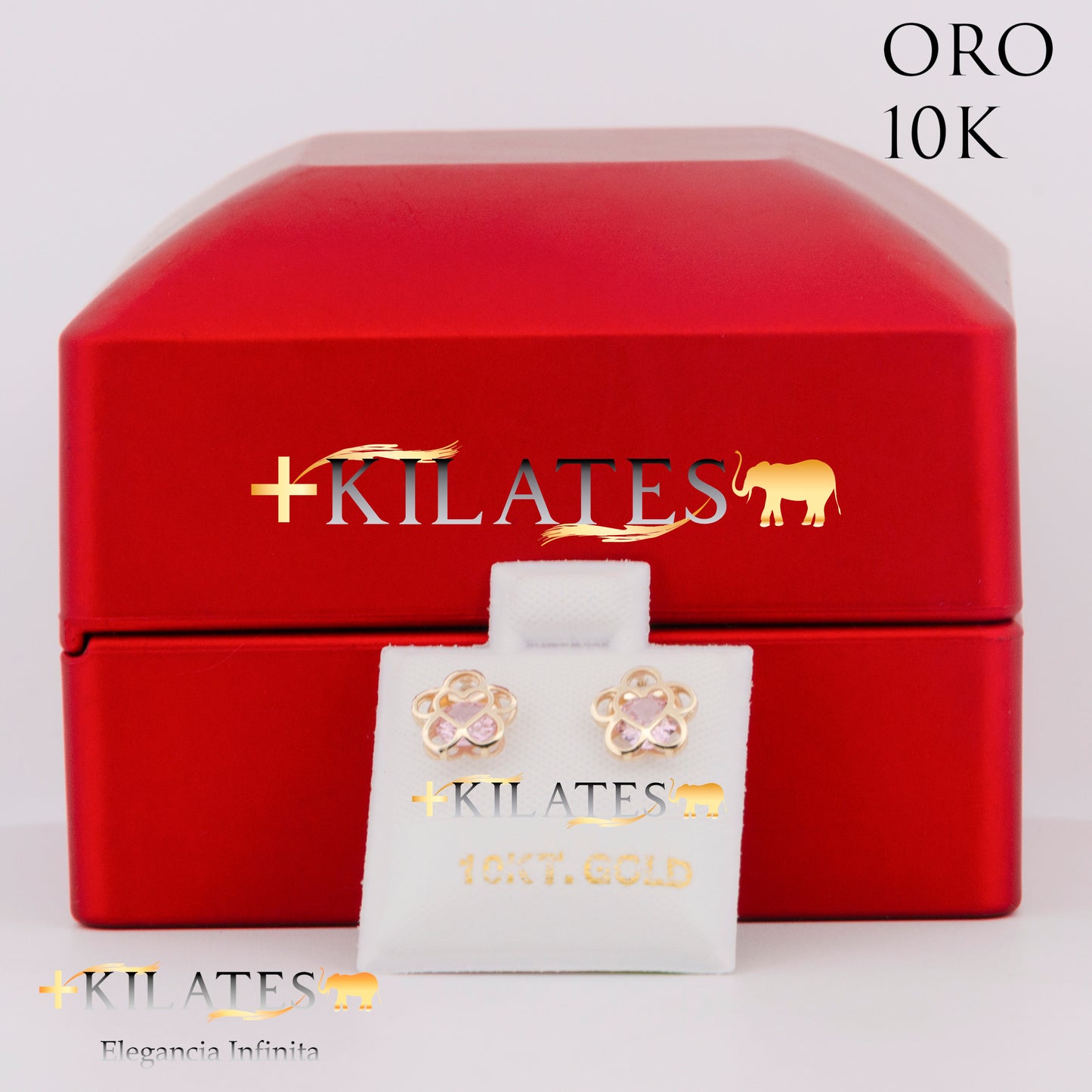 "ARETES PREMIUM FLOR CON CORAZON GRANDE. ORO 10K #775-1489"
