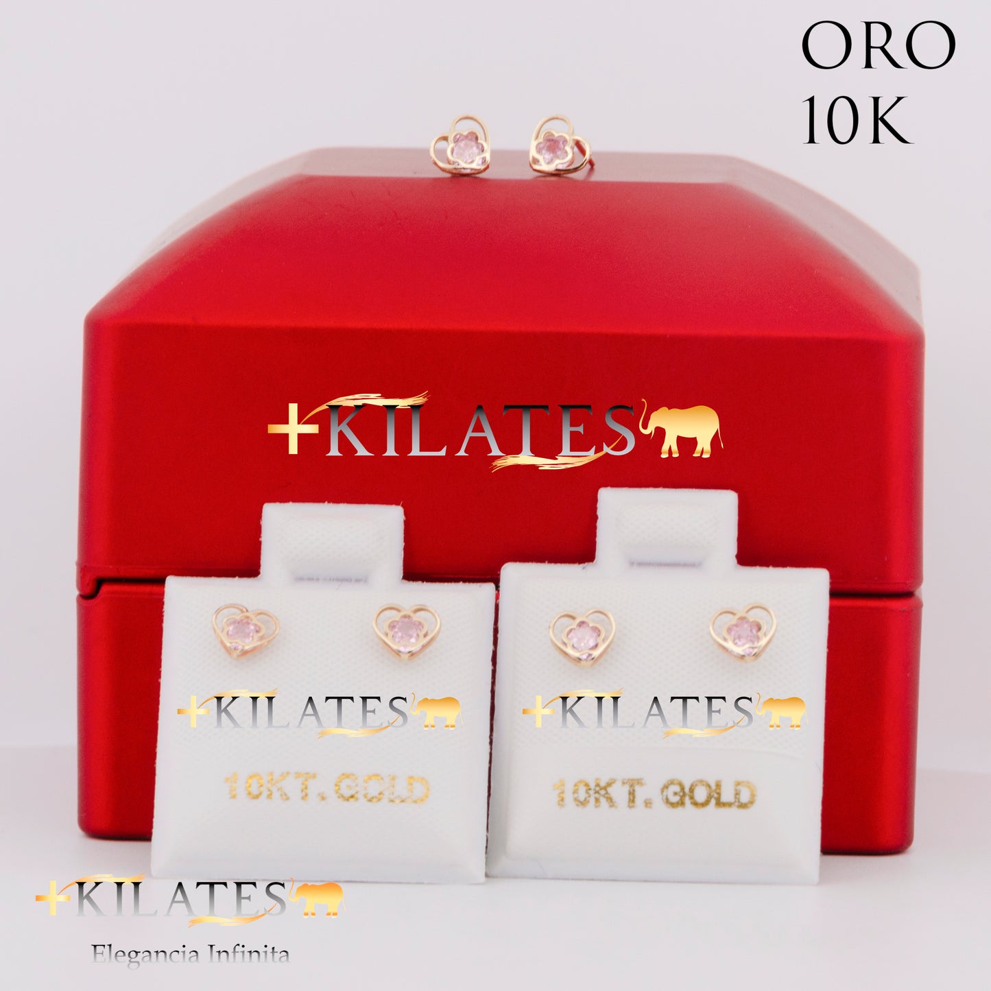 "ARETES PREMIUM CORAZON CON FLOR PEQUEÑO . ORO 10K #775-1492"