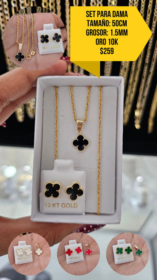 SET CLOVER CADENA LAZO ORO 10K