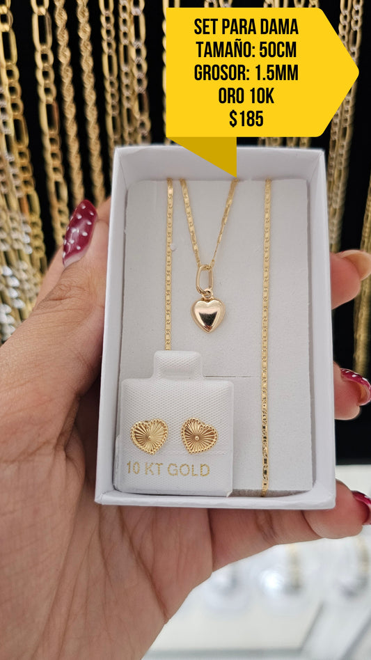 SET ESTILO CORAZON ORO 10K