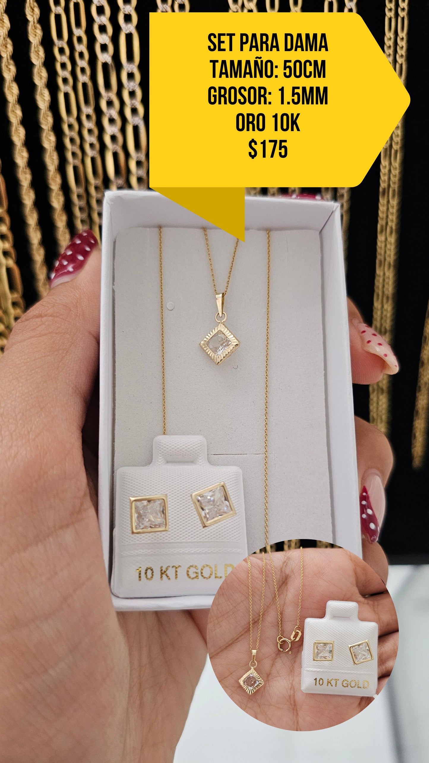 SET CUADRADO ORO 10K