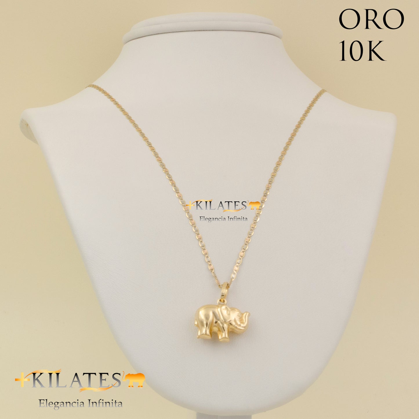 "CADENA 50 CM ESTILO 3 OROS CON DIJE DE ELEFANTE. ORO DE 10 KILATES #775-1554"