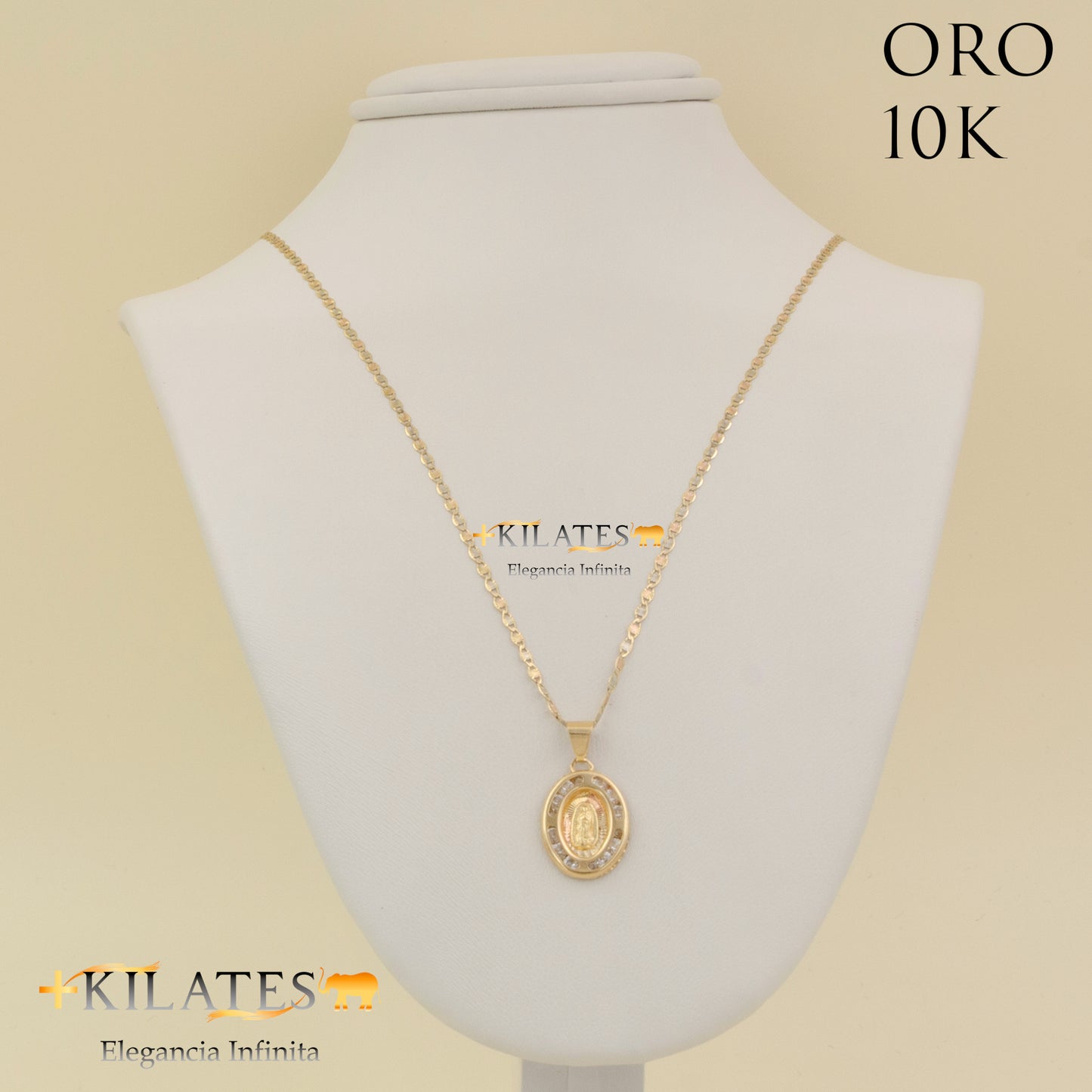 "CADENA 50 CM ESTILO 3 OROS CON DIJE DE LA VIRGEN. ORO DE 10 KILATES #775-1559"