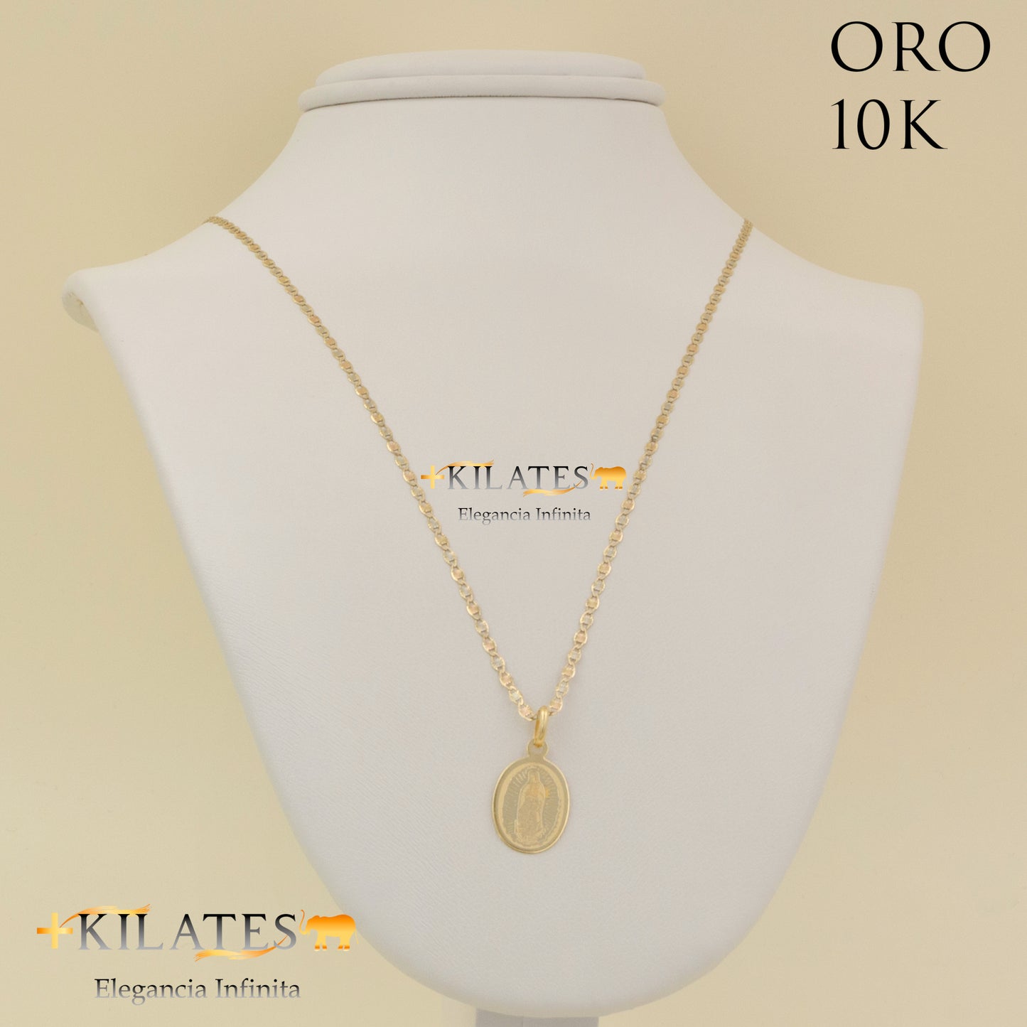 "CADENA 50 CM ESTILO 3 OROS CON DIJE DE LA VIRGEN . ORO DE 10 KILATES #775-1563"