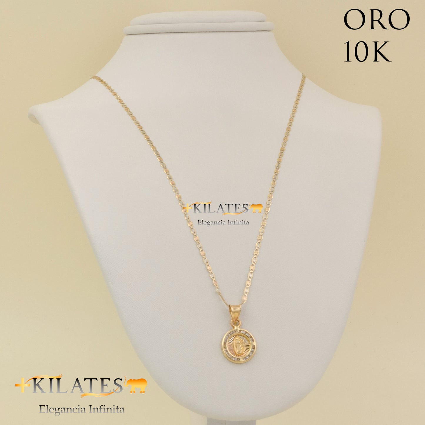 "CADENA 50 CM ESTILO 3 OROS CON DIJE DE LA VIRGEN. ORO DE 10 KILATES #775-1565"