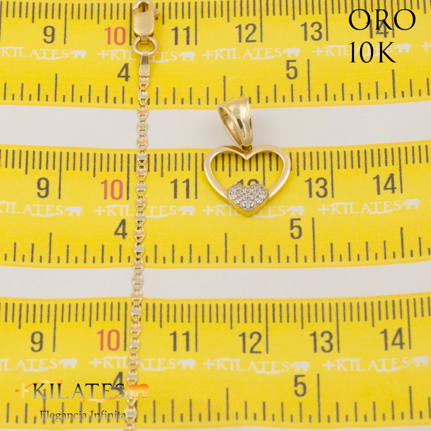 "CADENA 50 CM ESTILO 3 OROS  CON DIJE DE CORAZON. ORO DE 10 KILATES #775-1541"