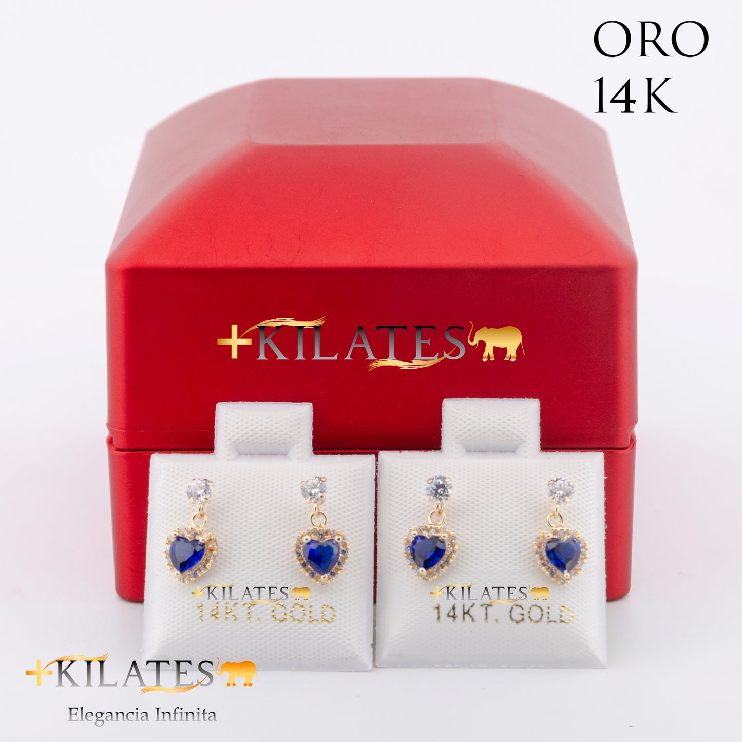 "ARETES PREMIUM CORAZON CON ZIRCONIA AZUL. ORO 14K #775-1577"