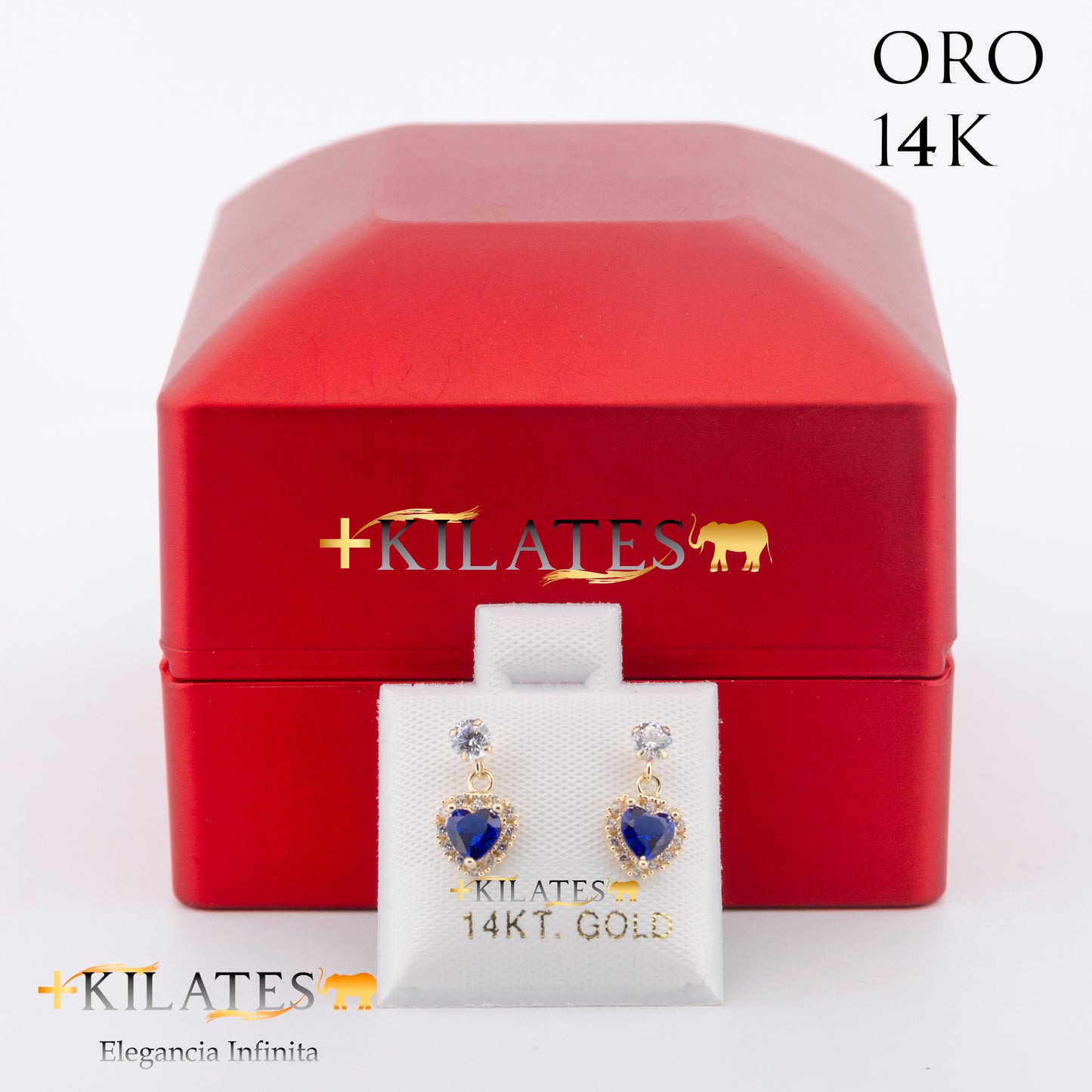 "ARETES PREMIUM CORAZON CON ZIRCONIA AZUL. ORO 14K #775-1577"