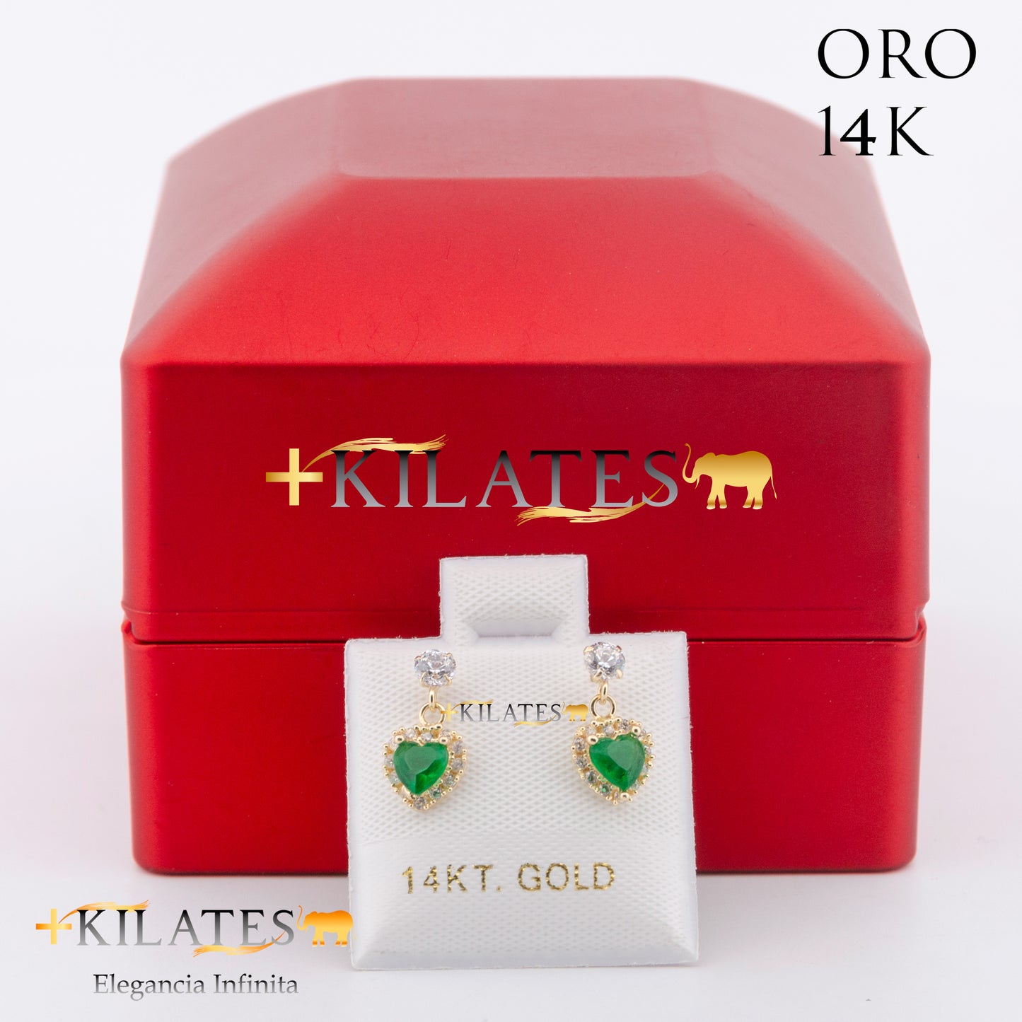 "ARETES PREMIUM CORAZON CON ZIRCONIA VERDE. ORO 14K #775-1578"