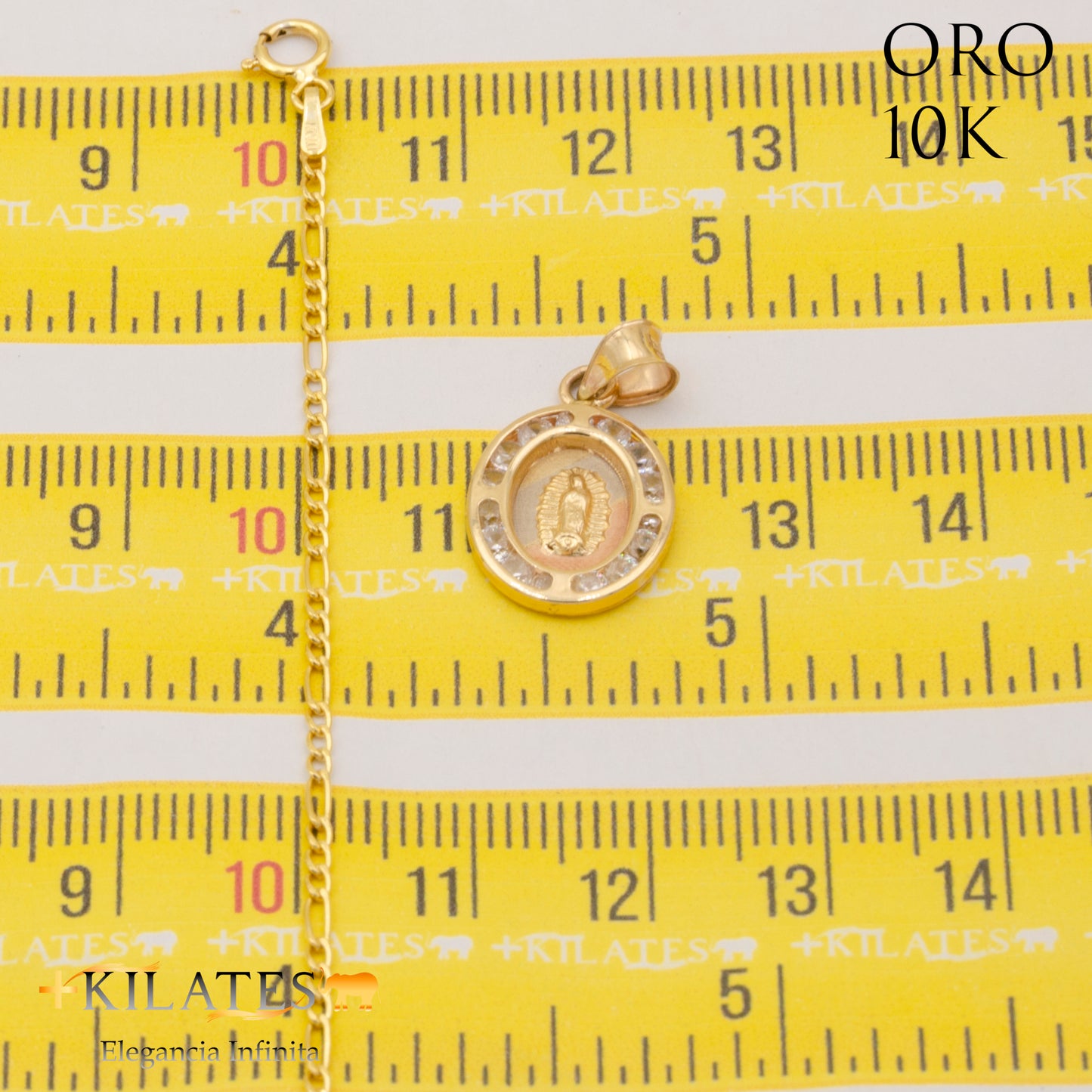 "CADENA 50 CM ESTILO 3+1  CON DIJE DE LA VIRGEN. ORO DE 10 KILATES #775-1639"